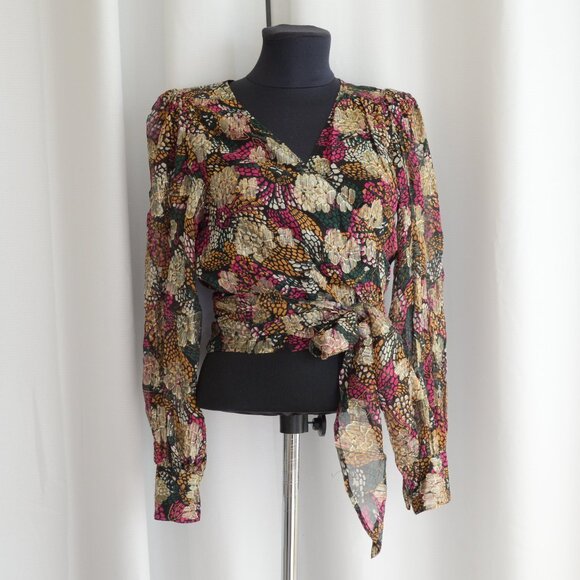 Ba&sh Leia Wrap Top Puff Sleeves Sz 4 - Picture 2 of 10